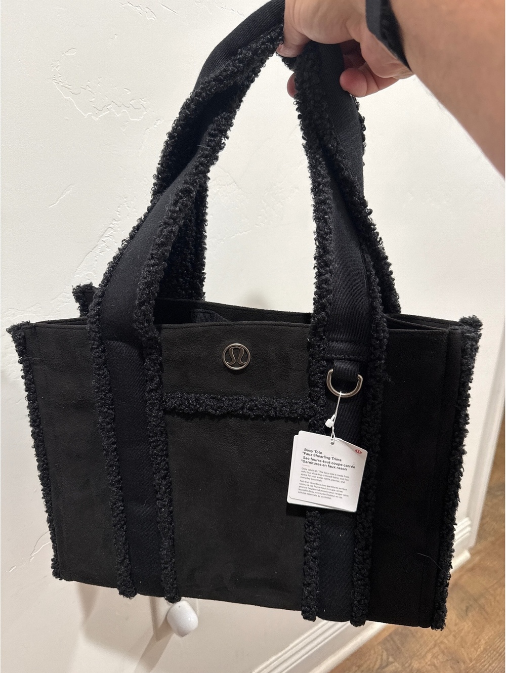 Lululemon Black Suede - Fabric Tote Bag with Shearling Edge